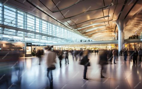 Premium Ai Image A Bustling Airport Terminal Scene With Blurred Customers