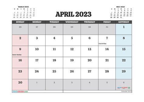 Free April Calendar 2023 With Holidays Pdf And Image