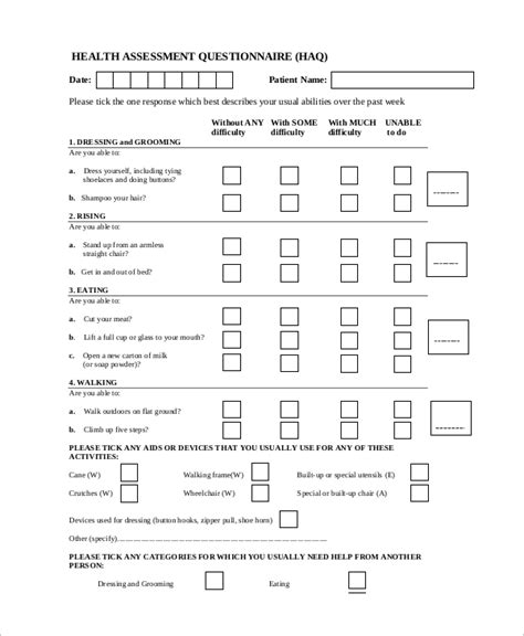Printable Health Questionnaire