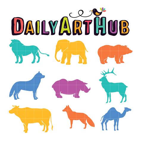 Wild Animals Colorful Silhouette Clip Art Set – Daily Art Hub