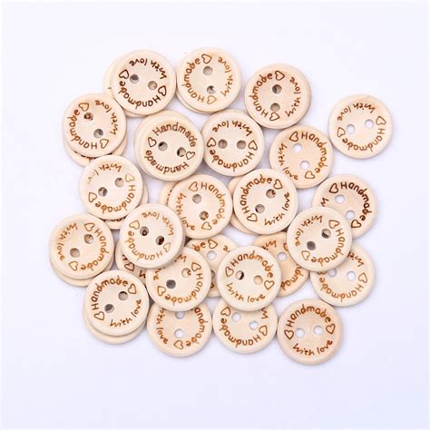 1000pcs Handmade With Love Natural Wood Buttons Sewing 2 Holes Round