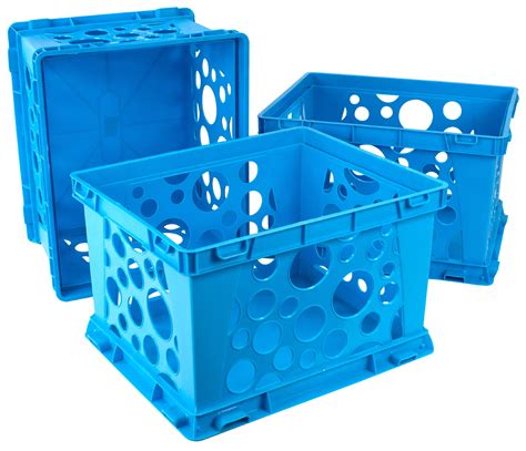 Storex Plastic Mini Crate Modular Desktop Paper Storage Box Blue 3