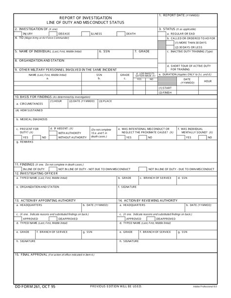 Dd Form 261 Fill Out Sign Online And Download Fillable Pdf