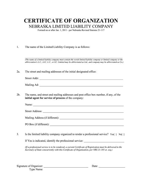 Certificate Of Organization Template Form Fill Out And Sign Printable