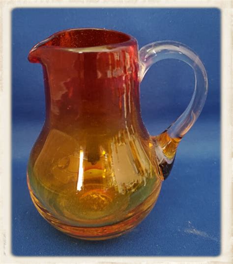 Vintage Mid Century Modern Blenko Glass Tangerine Amberina Pitcher 1950 S Ebay