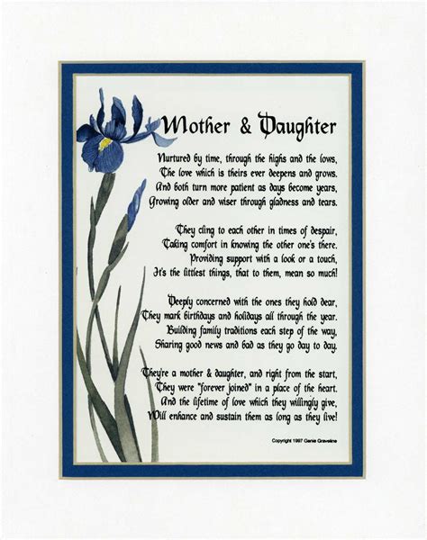 Happy Mothers Day Daughter Toemail Mother And Daughter Touching 8x10 Poem Mthrs Day Card