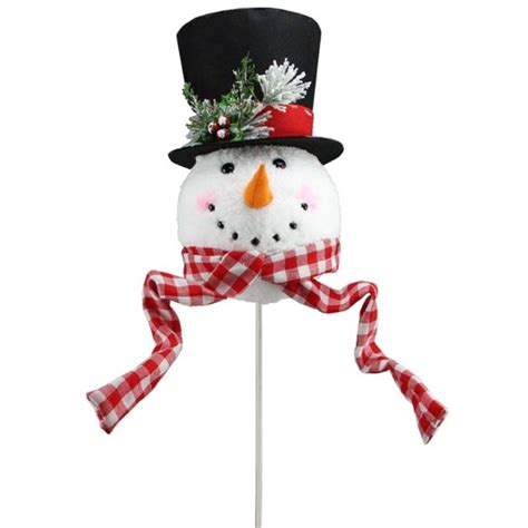 14 Snowman Head Tree Topper With Pick Redwhite In 2020 Christmas