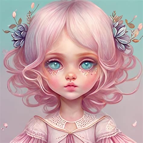 Premium Ai Image Painting Of A Girl With Pink Hair And Blue Eyes With