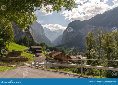 Swiss Alps Lauterbrunnen Village Country Road Stock Image Image Of