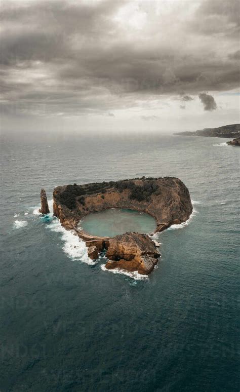 Aerial View Of Islet Of Vila Franca Do Campo Crater Submerged Volcano Off The Coast Of Sao