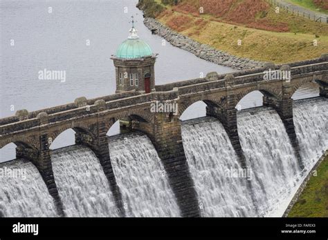 Water Overflowing Spilling Over Craig Goch Dam And Reservoir Elan