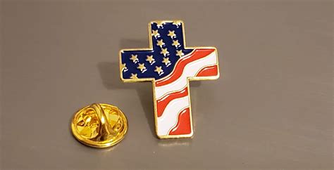 American Flag Filled Cross Gold Plated Lapel Pin Etsy