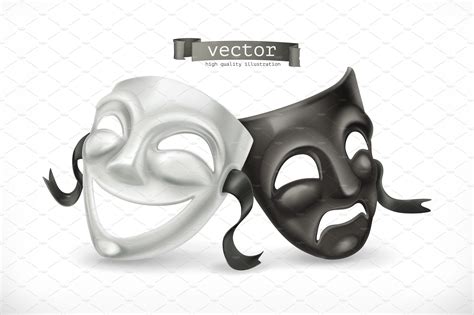Black White Theatrical Masksvector Custom Designed Illustrations