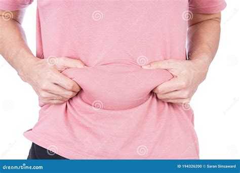 Fat Man Holding Excessive Fat Belly Overweight Fatty Belly Isolated On