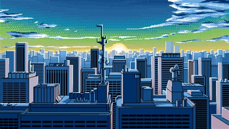 Wallpaper Pixel Art Artwork City Sunrise Skyline Cityscape