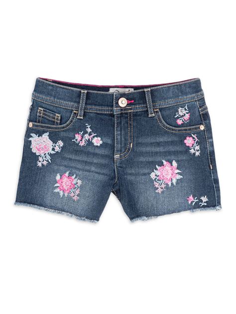 Jordache Girls Floral Embroidered Fray Hem Denim Jean Shorts Sizes 5