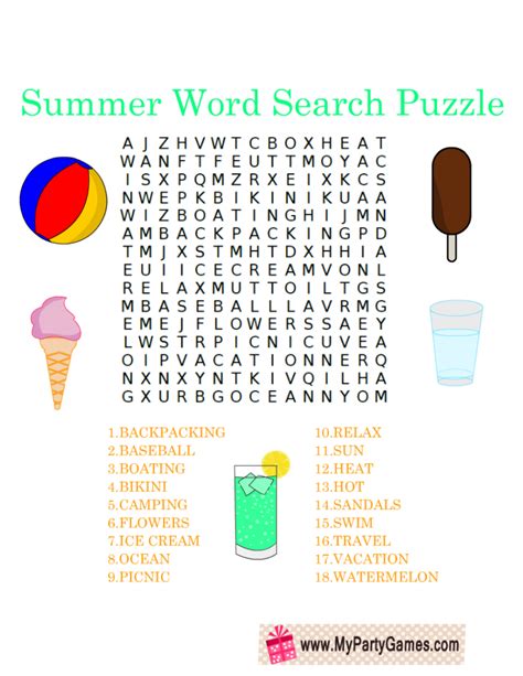 16 Free Printable Summer Word Search Puzzles