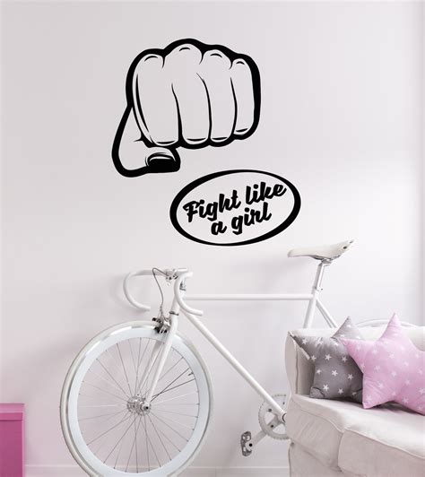 Vinyl Wall Decal Girls Bedroom Phrase Fight Like A Girl Fist Stickers