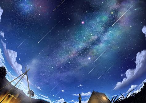 Hd Wallpaper Anime Original Shooting Star Starry Sky Wallpaper Flare