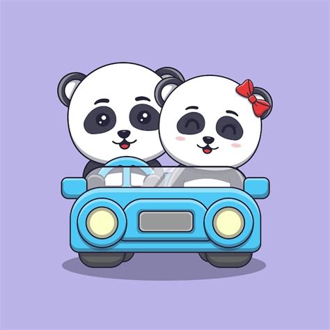 Premium Vector Cute Valentines Day Panda Couple On Car