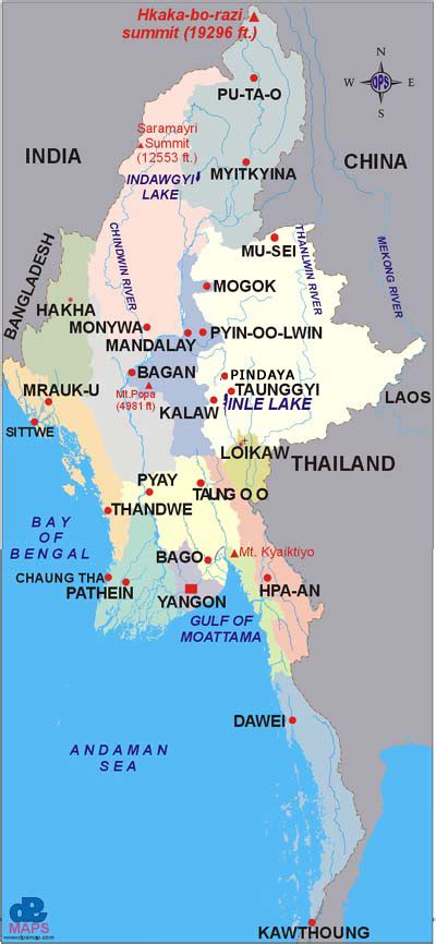 Cyclone nargis affected area map. Myanmar Map by magadotravel.com