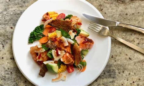 30 Minute Meal Spicy Seafood Salad With Crispy Salmon Skin
