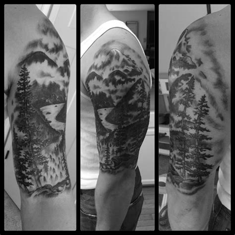 A River Runs Through It Pacific Northwest Trees And Mountains Tattoo