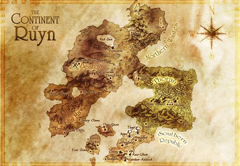 Continent Of Ruyn Traditional Parchment Style Fantasy Map Of A