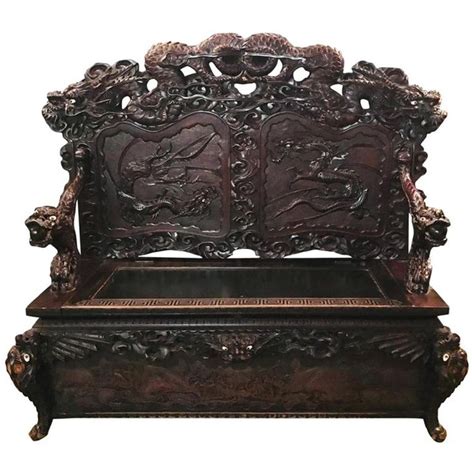 Imperial Chinese Chest Bench With Fully Carved Dragon Motifs Of The