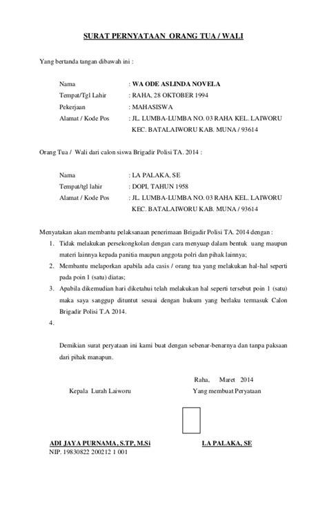 Surat izin menikah ~terkadang seorang anak perempuan dikala hendak melakasanakan pernikahan dengan seorang pria yang domisilinya jauh dari tempat tinggal anak gadis tersebut, maka di butuhkan surat izin dari orang tua dari gadis itu, supaya proses akad nikah yang laksanakan sudah direstui oleh orang tua/wali dari si gadi. Surat persetujuan orang tua untuk menjadi polisi