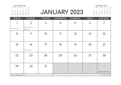 Free Printable 2023 Calendar January With Holidays Pdf And Image Zohal