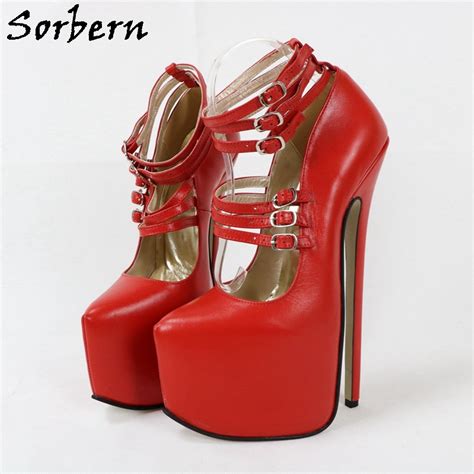 Sorbern 24cm Genuine Leather Women Pump High Heels Pointed Toe Ankle Straps