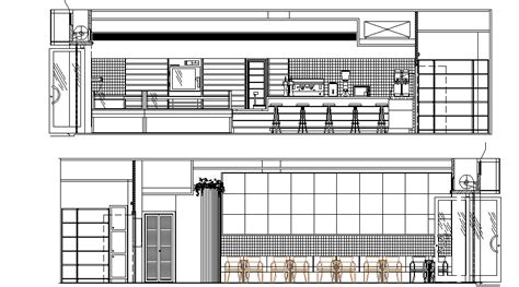 Sectional Detail And Elevation Of A Cafe Dwg File Cadbull