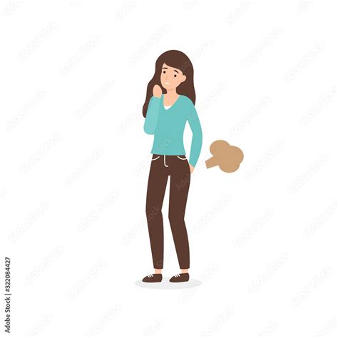Girl Farting Bad Smell Woman In Shy Flat Vector Cartoon Illustration