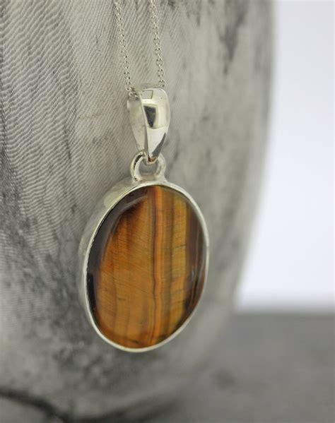 Small Oval Tigers Eye Pendant Tiger Eye Necklace Sterling Etsy