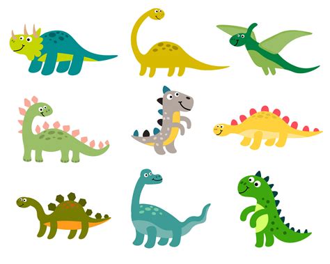 Cute Cartoon Dinosaurs Set In Flat Style Isolated On White Background