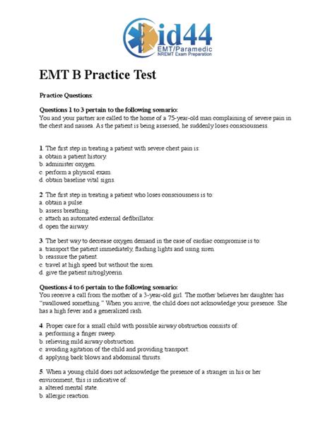 Emt Practice Test Printable