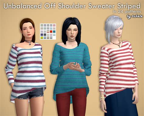 Sims4sisters — Tukete Unbalanced Off Shoulder Sweater Striped