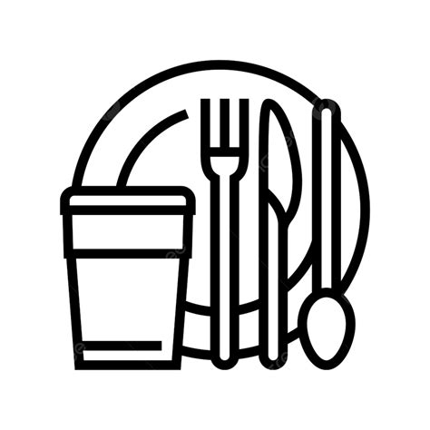 Gambar Vektor Ikon Garis Plastik Peralatan Makan Alat Makan Ilustrasi