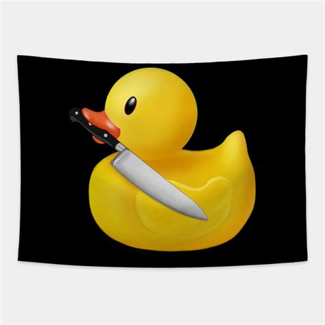 Yellow Cute Rubber Duck With Knife Yellow Duck Tapestry Teepublic