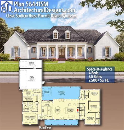 Plan 56441sm Classic Southern House Plan With Balance And Symmetry