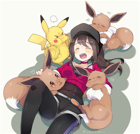 Eevee Female Protagonist And Pikachu Pokemon Game And