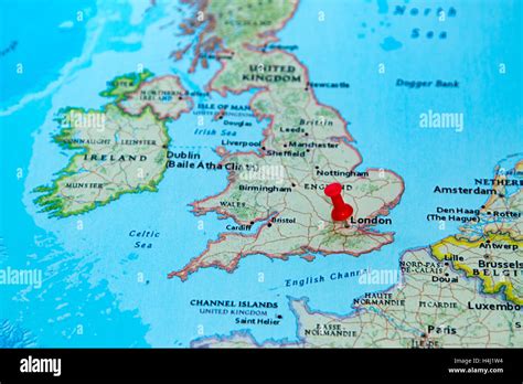 London Uk Pinned On A Map Of Europe Stock Photo 123327824 Alamy