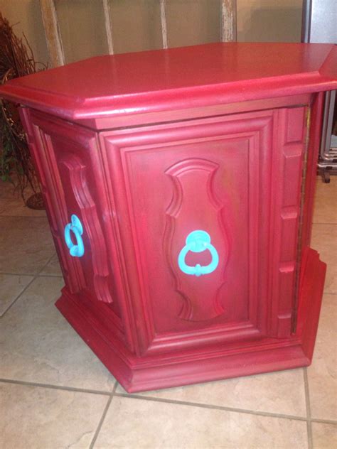 Red Chalk Paint Side Table And Turquoise Hardware Red Chalk Paint