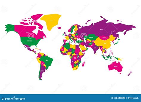 Colorful Map Of World Simplified Vector Map With Country Name Labels