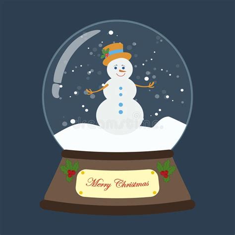 Christmas Snow Globe With Houses And Christmas Tree Illustration Stock