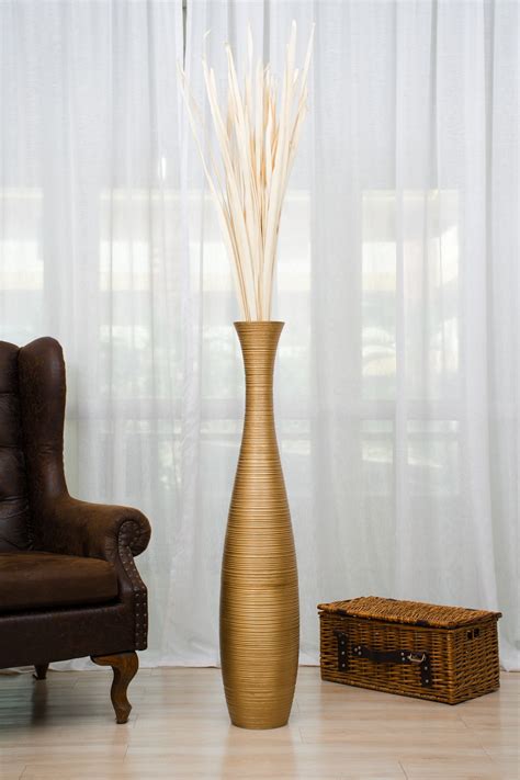 Leewadee Tall Big Floor Standing Vase For Home Decor 44 Inches Mango Wood Golden In 2020