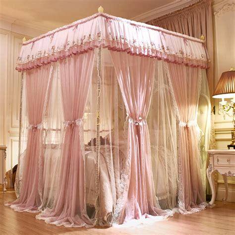 4 Corners Post Canopy Bed Curtain For Girls And Adults Royal Etsy