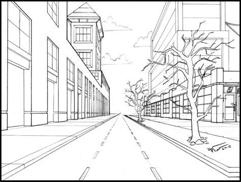 One Point Perspective Street Drawing Art Library Perspective Art