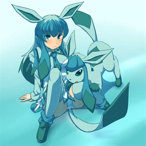 Blue Blue Hair Glaceon Kuromiya Long Hair Looking At Viewer Personification Pokemon Smile